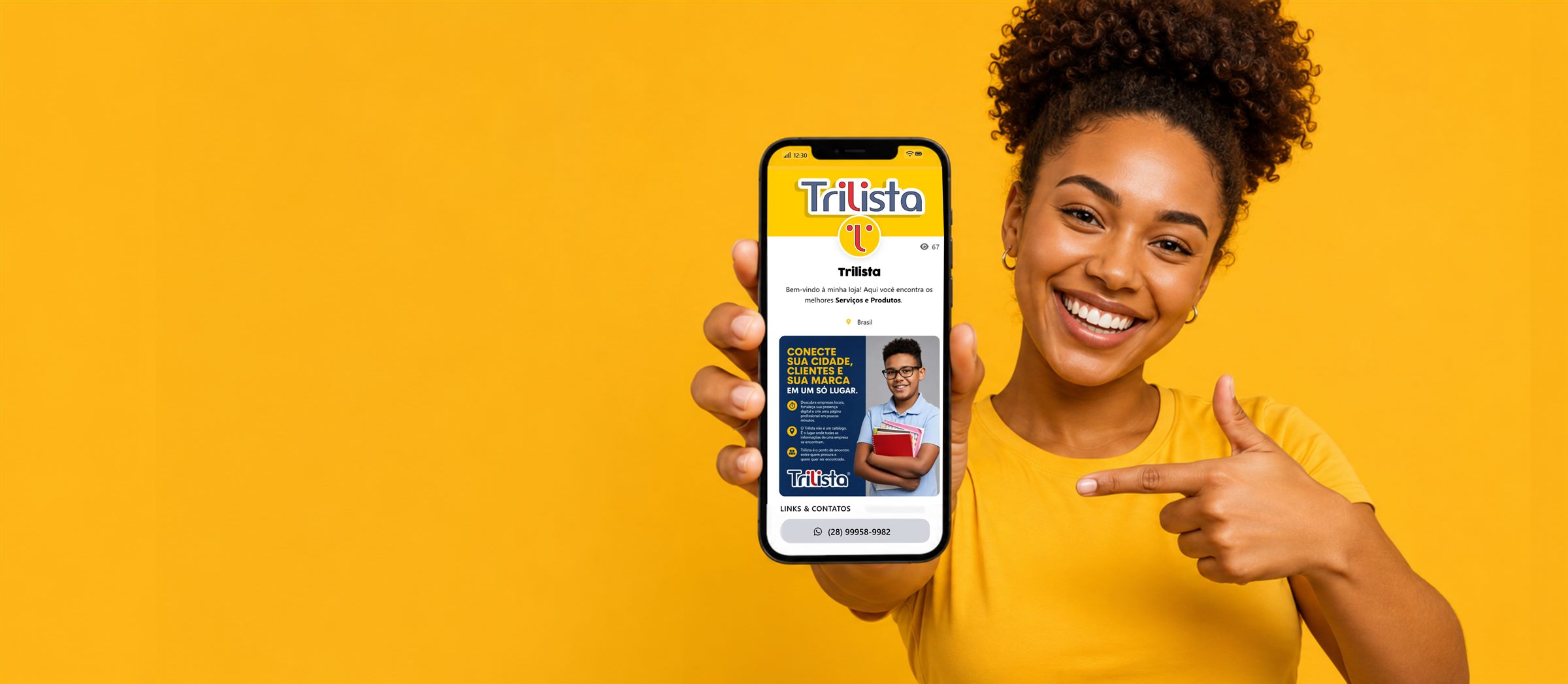 Página profissional Trilista exibida em celular